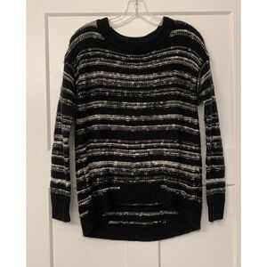 Calvin Klein Jeans Black White Striped High Low Knit Pullover Sweater, Size Med